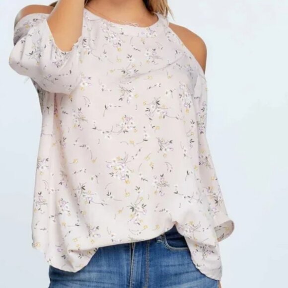 030 - Pink Floral Cold Shoulder Top - Picture 1 of 2
